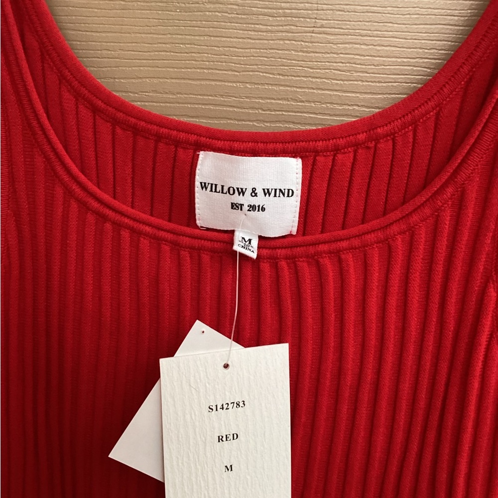 Red Ribbed Tank Mini Dress - Sleeveless Scoop Neck - NWT - Picture 4 of 5